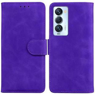 For Tecno Camon 18 Premier Skin Feel Pure Color Flip Leather Phone Case(Purple)
