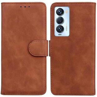 For Tecno Camon 18 Premier Skin Feel Pure Color Flip Leather Phone Case(Brown)