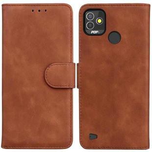 For Tecno Pop 5P Skin Feel Pure Color Flip Leather Phone Case(Brown)