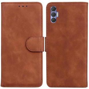 For Tecno Spark 8P Skin Feel Pure Color Flip Leather Phone Case(Brown)