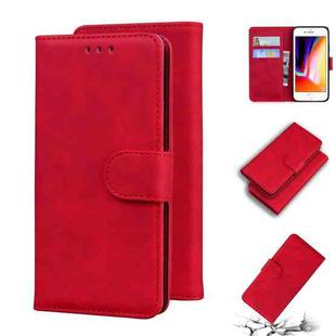 Skin Feel Pure Color Flip Leather Phone Case For iPhone 8 Plus / 7 Plus(Red)