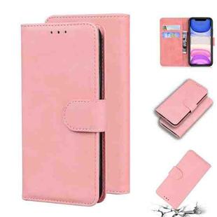 For iPhone 11 Skin Feel Pure Color Flip Leather Phone Case (Pink)