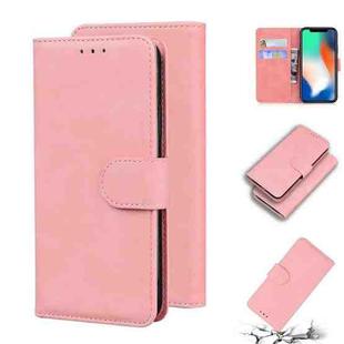 For iPhone X / XS Skin Feel Pure Color Flip Leather Phone Case(Pink)