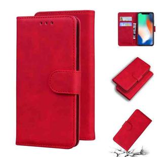 For iPhone X / XS Skin Feel Pure Color Flip Leather Phone Case(Red)