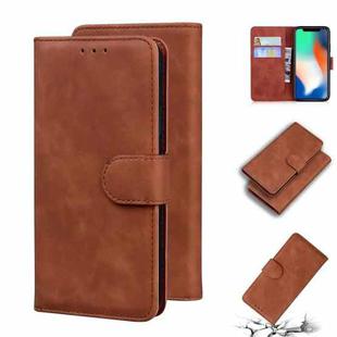 For iPhone X / XS Skin Feel Pure Color Flip Leather Phone Case(Brown)