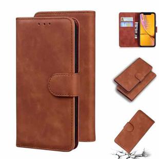 For iPhone XR Skin Feel Pure Color Flip Leather Phone Case(Brown)