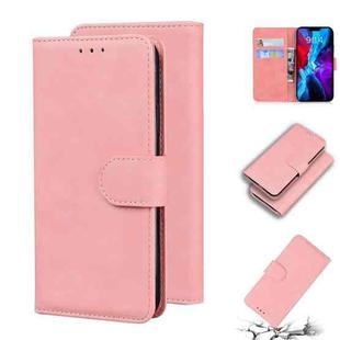 For iPhone 12 Skin Feel Pure Color Flip Leather Phone Case(Pink)