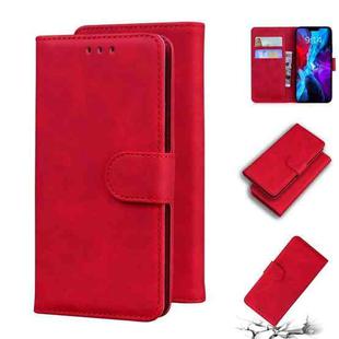 For iPhone 12 Skin Feel Pure Color Flip Leather Phone Case(Red)