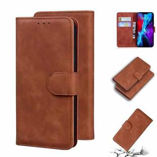 For iPhone 12 Skin Feel Pure Color Flip Leather Phone Case(Brown)