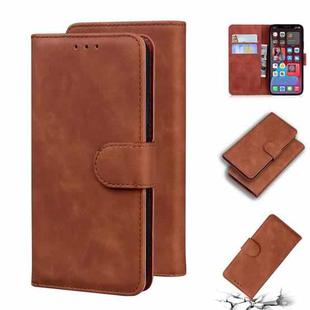 For iPhone 12 Pro Skin Feel Pure Color Flip Leather Phone Case(Brown)