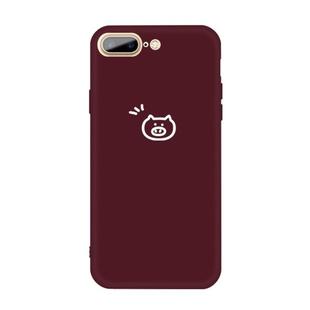 For iPhone 8 Plus / 7 Plus Small Pig Pattern Colorful Frosted TPU Phone Protective Case(Wine Red)