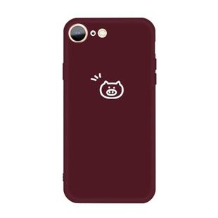 For iPhone SE 2022 / SE 2020 / 8 / 7 Small Pig Pattern Colorful Frosted TPU Phone Protective Case(Wine Red)