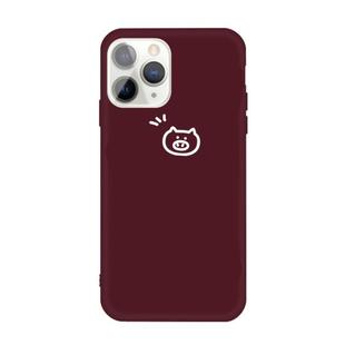 For iPhone 11 Pro Max Small Pig Pattern Colorful Frosted TPU Phone Protective Case(Wine Red)