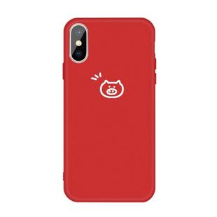 For iPhone X / XS Small Pig Pattern Colorful Frosted TPU Phone Protective Case(Red)