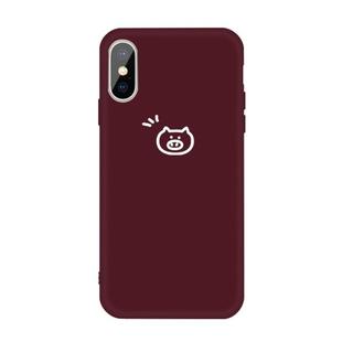 For iPhone X / XS Small Pig Pattern Colorful Frosted TPU Phone Protective Case(Wine Red)