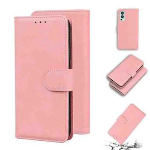 For OnePlus Nord 2 5G Skin Feel Pure Color Flip Leather Phone Case(Pink)