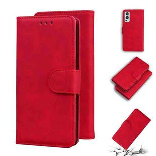 For OnePlus Nord 2 5G Skin Feel Pure Color Flip Leather Phone Case(Red)