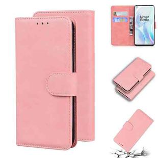 For OnePlus 8 Skin Feel Pure Color Flip Leather Phone Case(Pink)