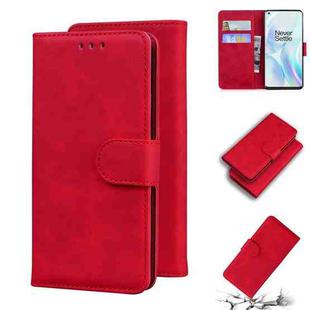 For OnePlus 8 Skin Feel Pure Color Flip Leather Phone Case(Red)