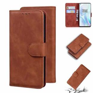 For OnePlus 8 Skin Feel Pure Color Flip Leather Phone Case(Brown)