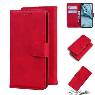 For OnePlus Nord Skin Feel Pure Color Flip Leather Phone Case(Red)