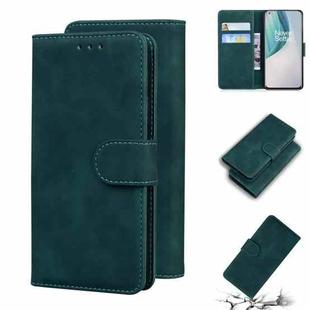 For OnePlus Nord N10 5G Skin Feel Pure Color Flip Leather Phone Case(Green)
