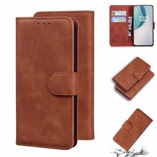 For OnePlus Nord N10 5G Skin Feel Pure Color Flip Leather Phone Case(Brown)