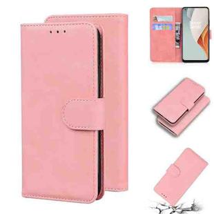 For OnePlus Nord N100 Skin Feel Pure Color Flip Leather Phone Case(Pink)