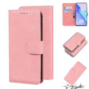 For OnePlus 9 Skin Feel Pure Color Flip Leather Phone Case(Pink)