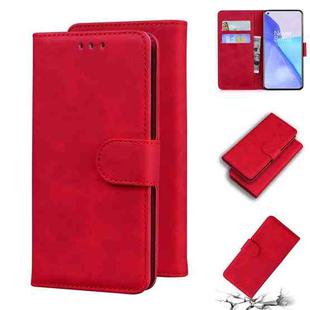 For OnePlus 9 Skin Feel Pure Color Flip Leather Phone Case(Red)