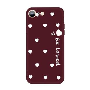 For iPhone SE 2022 / SE 2020 / 8 / 7 Smiling Face Multiple Love-hearts Pattern Colorful Frosted TPU Phone Protective Case(Wine Red)