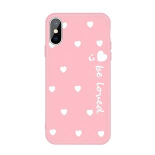 For iPhone X / XS Smiling Face Multiple Love-hearts Pattern Colorful Frosted TPU Phone Protective Case(Pink)