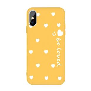 For iPhone X / XS Smiling Face Multiple Love-hearts Pattern Colorful Frosted TPU Phone Protective Case(Yellow)