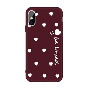 For iPhone X / XS Smiling Face Multiple Love-hearts Pattern Colorful Frosted TPU Phone Protective Case(Wine Red)