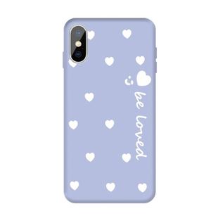 For iPhone X / XS Smiling Face Multiple Love-hearts Pattern Colorful Frosted TPU Phone Protective Case(Light Purple)