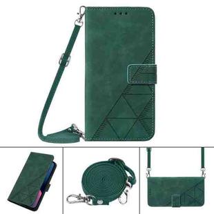 For iPhone 13 Pro Crossbody 3D Embossed Flip Leather Phone Case (Dark Green)