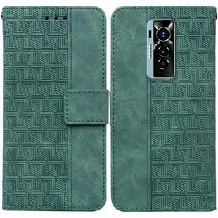 For Tecno Phantom X Geometric Embossed Leather Phone Case(Green)