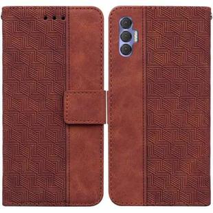 For Tecno Spark 8P Geometric Embossed Leather Phone Case(Brown)