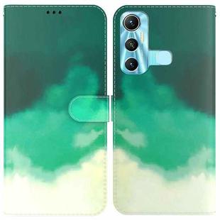 For Infinix Hot 11 X662 Watercolor Pattern Horizontal Flip Leather Phone Case(Cyan Green)