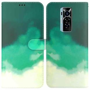 For Tecno Phantom X Watercolor Pattern Horizontal Flip Leather Phone Case(Cyan Green)