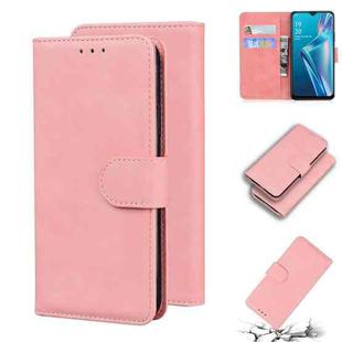 For OPPO A5S/AX5S/A12/A11K Skin Feel Pure Color Flip Leather Phone Case(Pink)