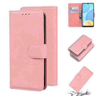 For OPPO A15/A15S Skin Feel Pure Color Flip Leather Phone Case(Pink)