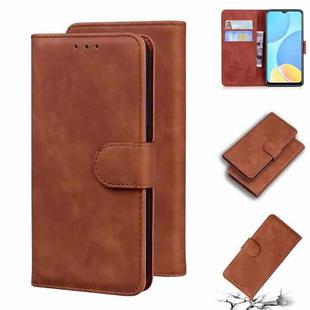 For OPPO A15/A15S Skin Feel Pure Color Flip Leather Phone Case(Brown)