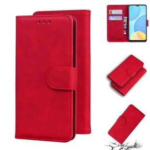 For OPPO A15/A15S Skin Feel Pure Color Flip Leather Phone Case(Red)