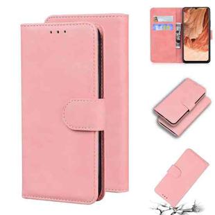 For OPPO A73/F17 Skin Feel Pure Color Flip Leather Phone Case(Pink)