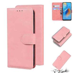 For OPPO A74 4G/F19 4G Skin Feel Pure Color Flip Leather Phone Case(Pink)