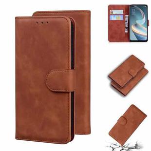 For OPPO A92S/Reno4 Z 5G Skin Feel Pure Color Flip Leather Phone Case(Brown)