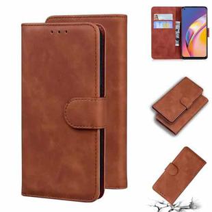 For OPPO A94 4G/F19 Pro/Reno5 F Skin Feel Pure Color Flip Leather Phone Case(Brown)