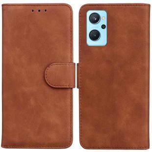 For OPPO Realme 9i/A76 4G/A36 Skin Feel Pure Color Flip Leather Phone Case(Brown)