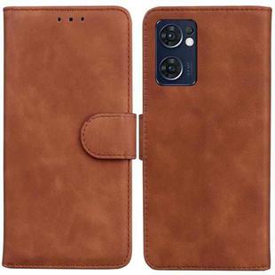 For OPPO Reno7 5G (Taiwan)/Find X5 Lite Skin Feel Pure Color Flip Leather Phone Case(Brown)